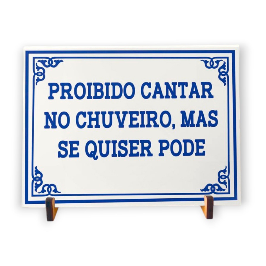 Azulejo Decorativo 15x20cm Frase “Proibido Cantar no chuveiro” | Estilo Português Quadro banheiro em Oferta na Shopee