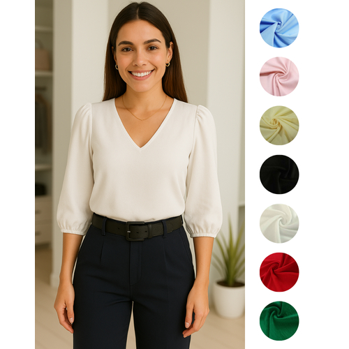 Blusa Feminina Manga  3-4 Novas Corres Verão Em Tecido Crepe Duna Social Elegante Moda Evangélica em Oferta na Shopee