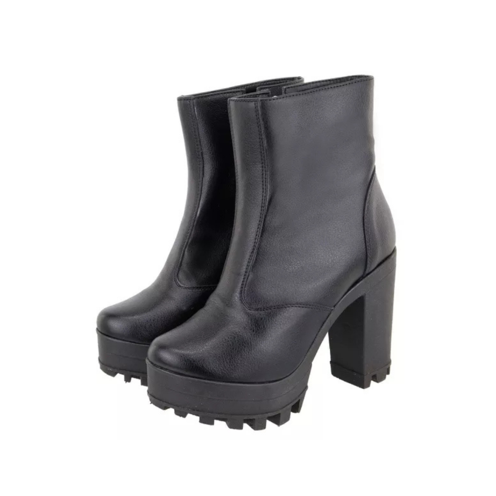 Coturno Salto Bloco Alto Tratorado Preto