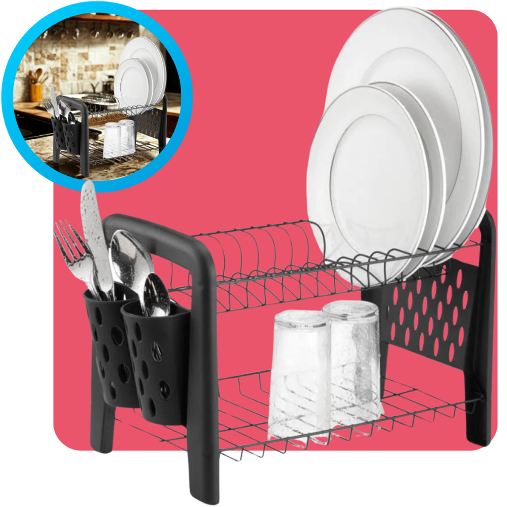 Escorredor De Louça Desmontável Slim Compacto Pia Cozinha Aço 16 Pratos Copos Talheres Preto Arthi - Home & Living