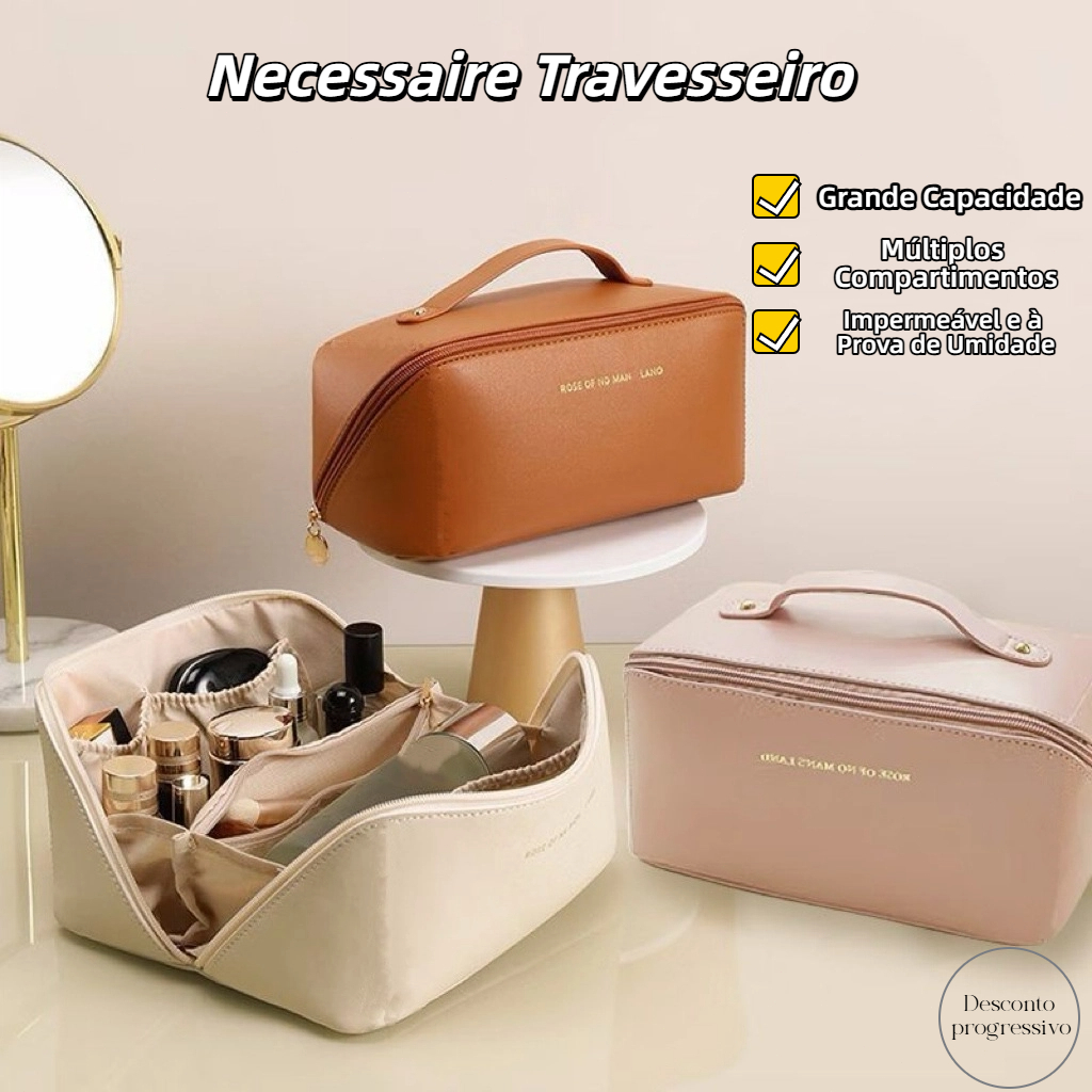 Bolsa Necessaire Organizador de Maquiagem Espaçosa Portátil Ideal para Viagem e Uso Diário em Oferta na Shopee