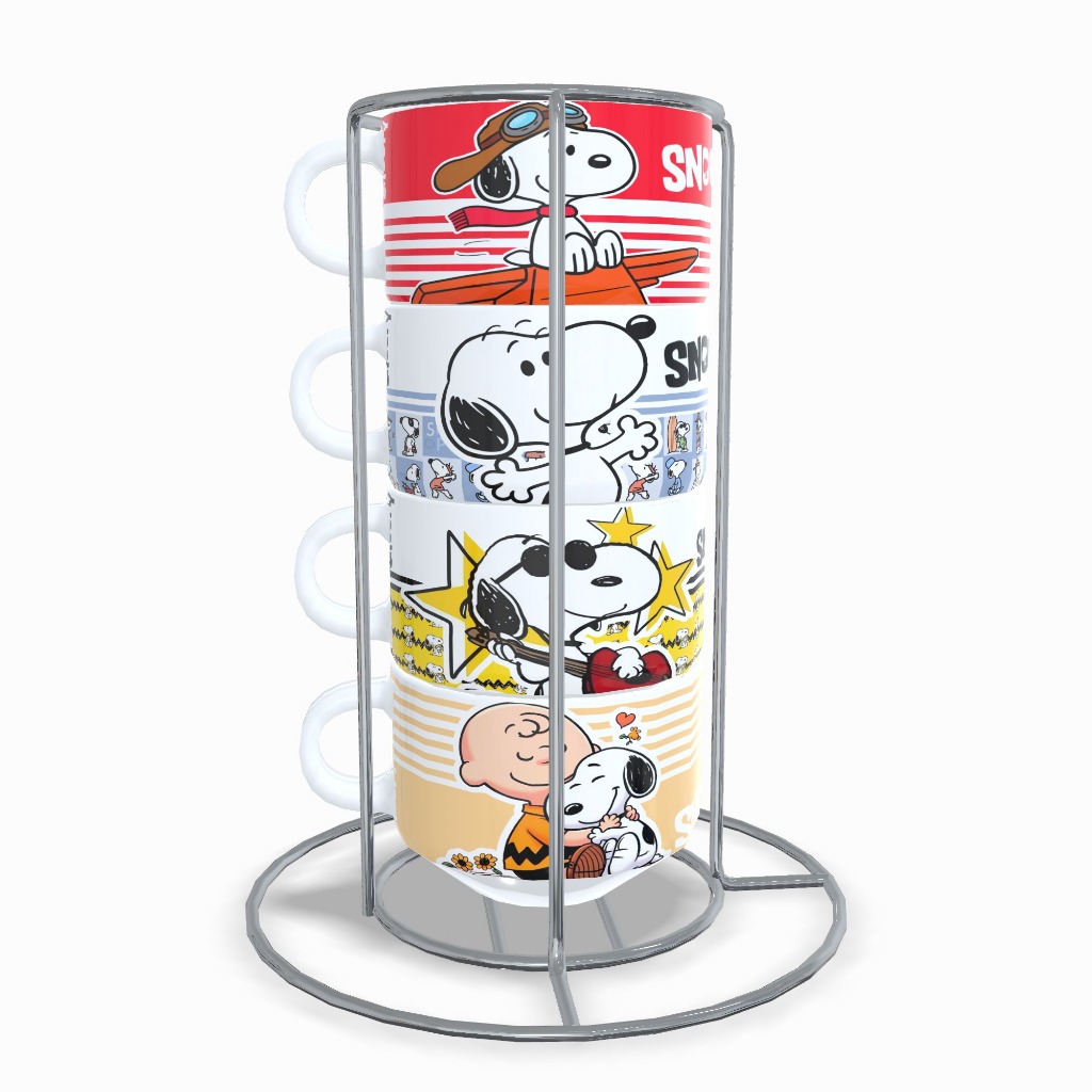 Kit Torre Com 4 xícaras de Porcelana Louça Com Suporte Personalizado Snoopy