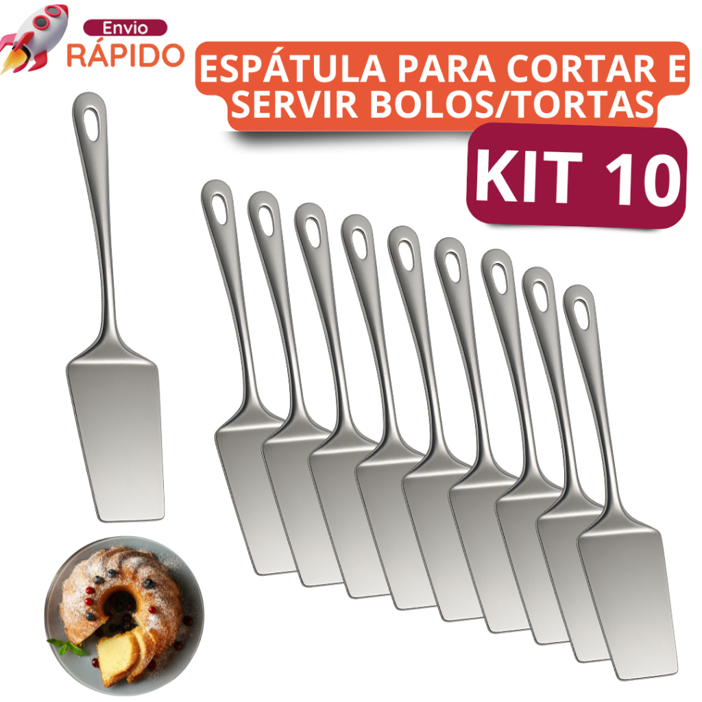 Jogo 10 Espátula Inox Para Cortar Bolo Servir Bolos e Tortas Espátula Para Confeitaria Buffet