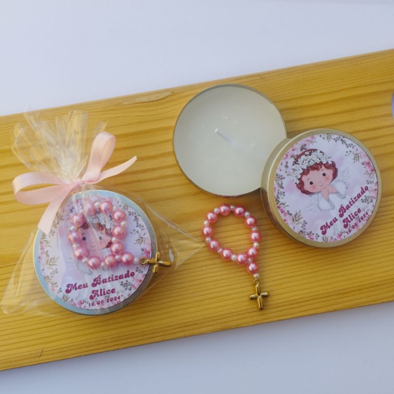 15 lembrancinhas velas e mini terço. batizado , primeira eucaristia, comunhão,crisma, eventos regiliosos