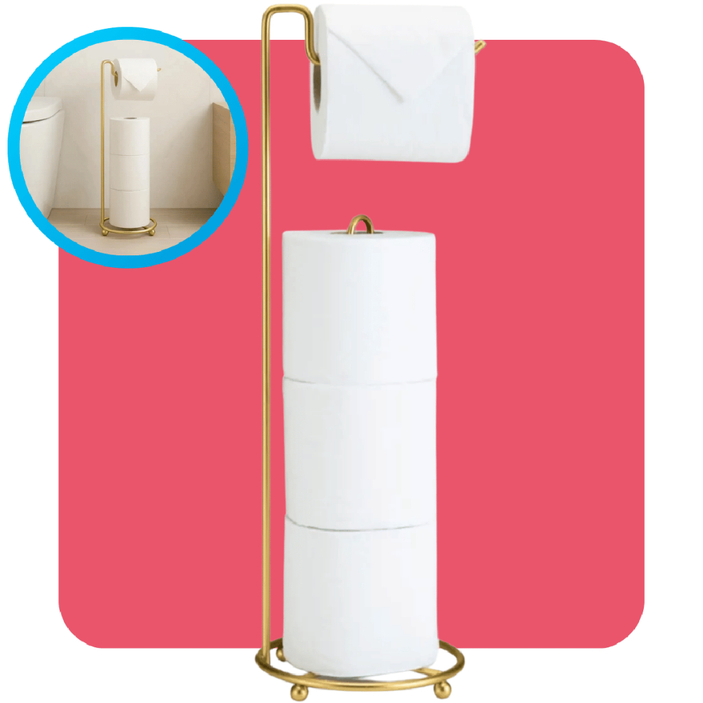 Suporte De Chão Porta Papel Higiênico Papeleira 4 Rolos Banheiro Lavabo Dourado Fosco Arthi em Oferta na Shopee