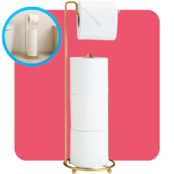Suporte De Chão Porta Papel Higiênico Papeleira 4 Rolos Banheiro Lavabo Dourado Fosco Arthi