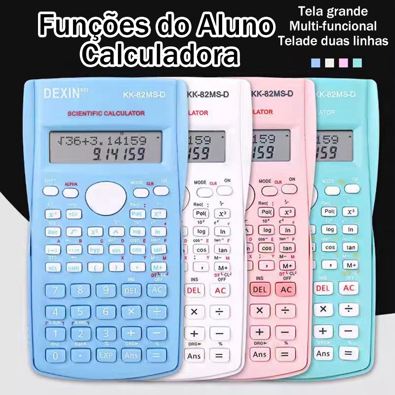 Calculadora Cientifica 12 Dígitos 2 Linhas 240 Funções Portátil Com Capa Protetora Escola Calculadora Rosa Digital