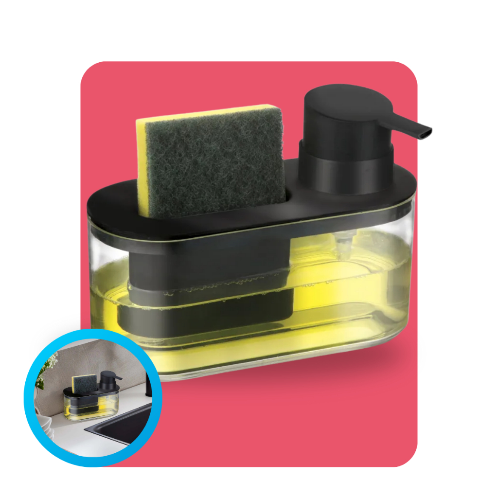 Dispenser Porta Detergente e Bucha 550ml Suporte Dosador Sabao Para Pia Cozinha Bancada Arthi em Oferta na Shopee