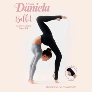 Meia-Calça Ballet sem Pé Daniela Bege Salmão e Preto em Oferta na Shopee