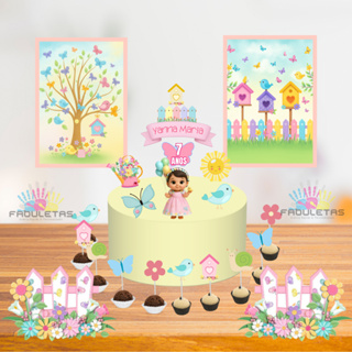 Kit Festa Só Um Bolinho JARDIM ENCANTADO Enviar Nome/Idade IMEDIATAMENTE (Não é MDF) em Oferta na Shopee