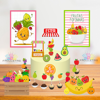 Kit Festa Só Um Bolinho FRUTAS FOFAS Enviar Nome/Idade IMEDIATAMENTE em Oferta na Shopee