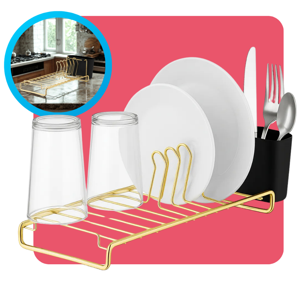 Escorredor De Louças Pia Cozinha Slim Compacto  Com Suporte Para Talheres Gold Dourado Future em Oferta na Shopee