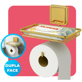Suporte Porta Papel Higiênico Suporte Celular Banheiro Lavabo Fixação Sem Furo Gold Dourado Future em Oferta na Shopee