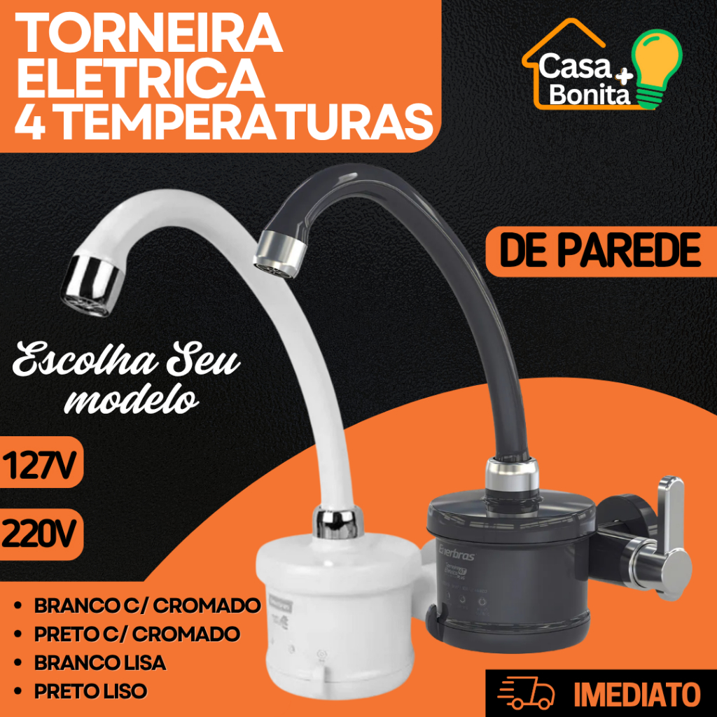 Torneira Elétrica parede Para 4T Plus Branca Preta  127V 220V 4800W 5500W Enerbras em Oferta na Shopee