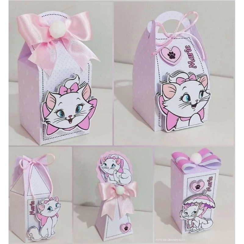 KIT FESTA PEGUE E MONTE  Gatinha Marie lembrancinhas personalizadas caixinhas para festa
