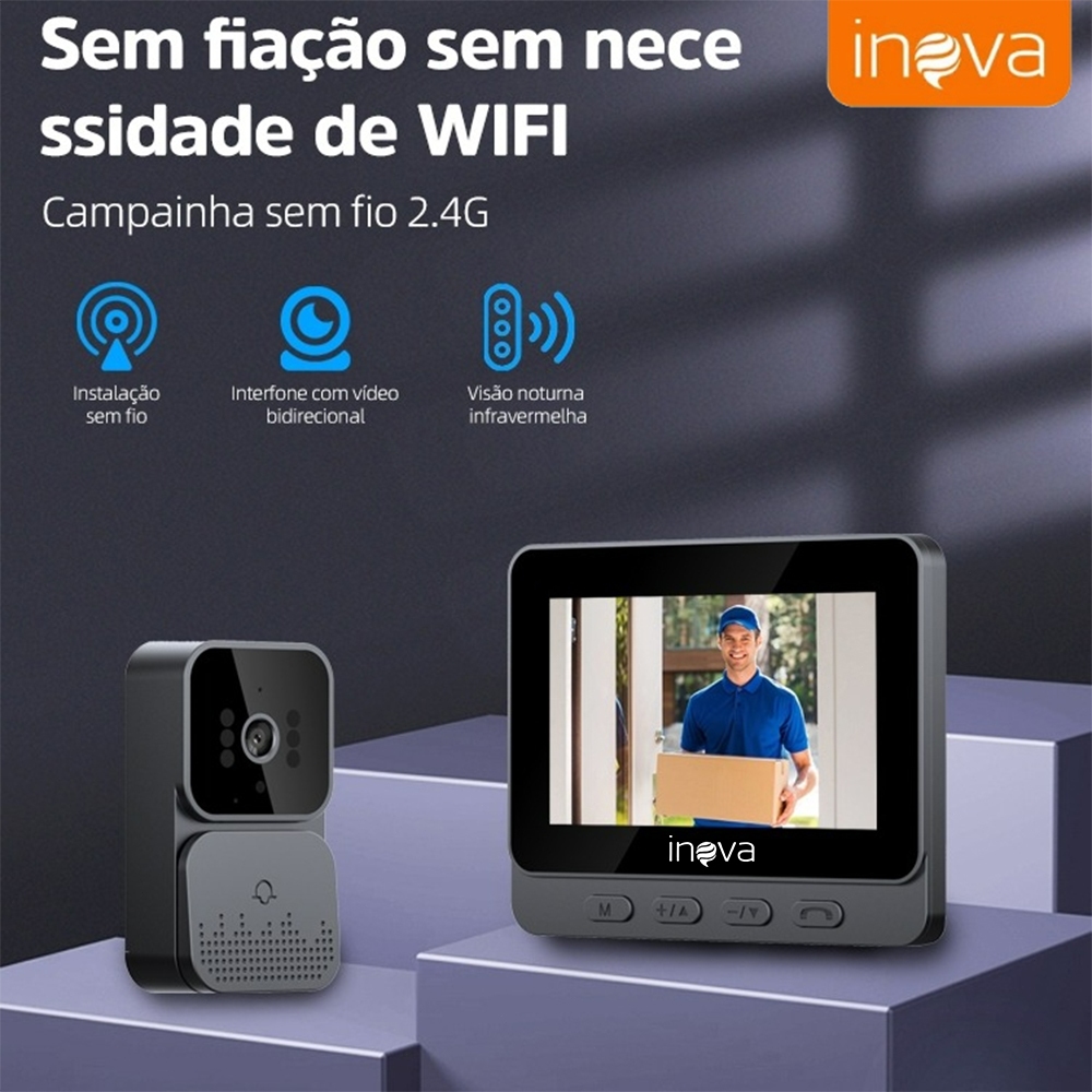 INOVA Campainha Vídeo Com Câmera Sem Fio Doméstica Com Campainha Campainha Sem Fio Com Câm...