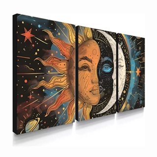 Quadros Decorativos 3 Peças Sol e Lua Juntos Para Casa Sala Quarto hall Escritório em Oferta na Shopee