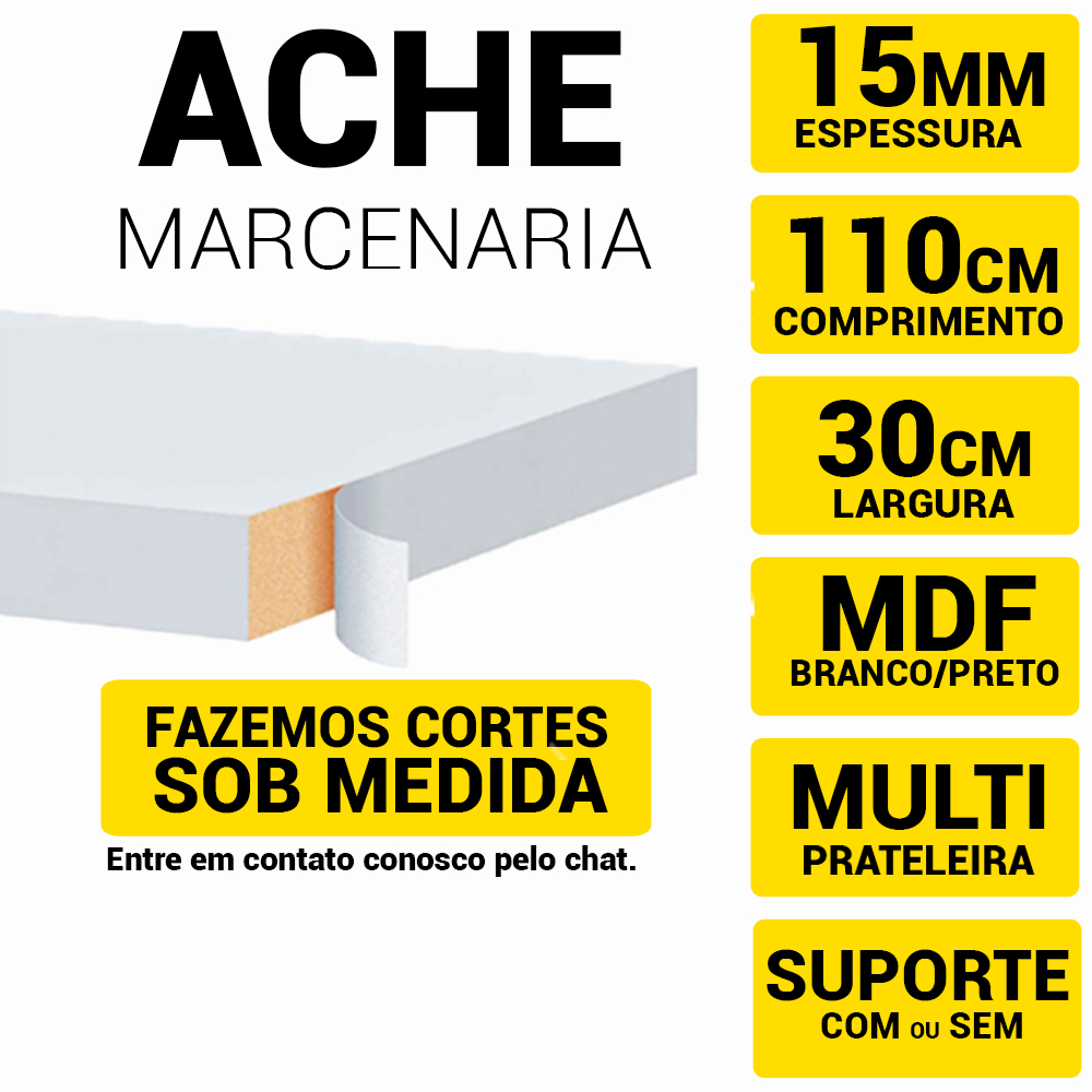 Prateleira Mdf 15mm Branco Tx 110x30cm C/Acabamento Fitado 3 Lados, Temos Suporte - em Oferta na Shopee