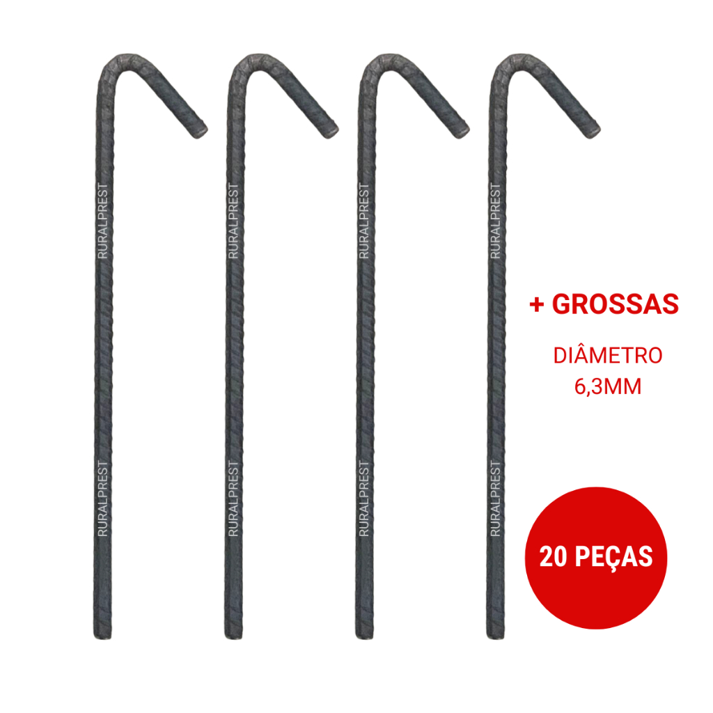 ESTACAS PARA BARRACA DE CAMPING GAZEDO BEACH TENIS EM VERGALHAO 6,3MM - 20 UNIDADES