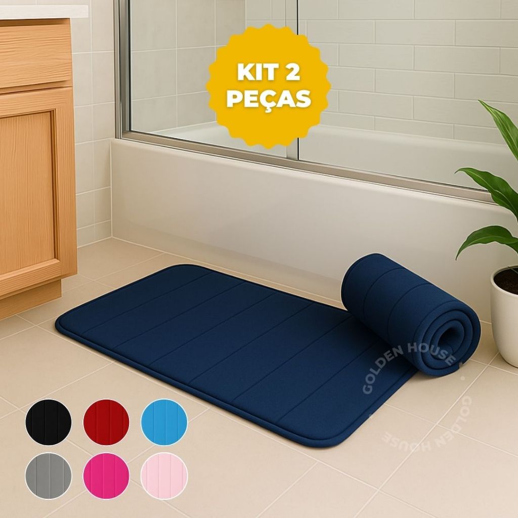 Kit 2 Tapetes De Banheiro Soft Antiderrapante Super Macio Luxuoso 60cmx40cm