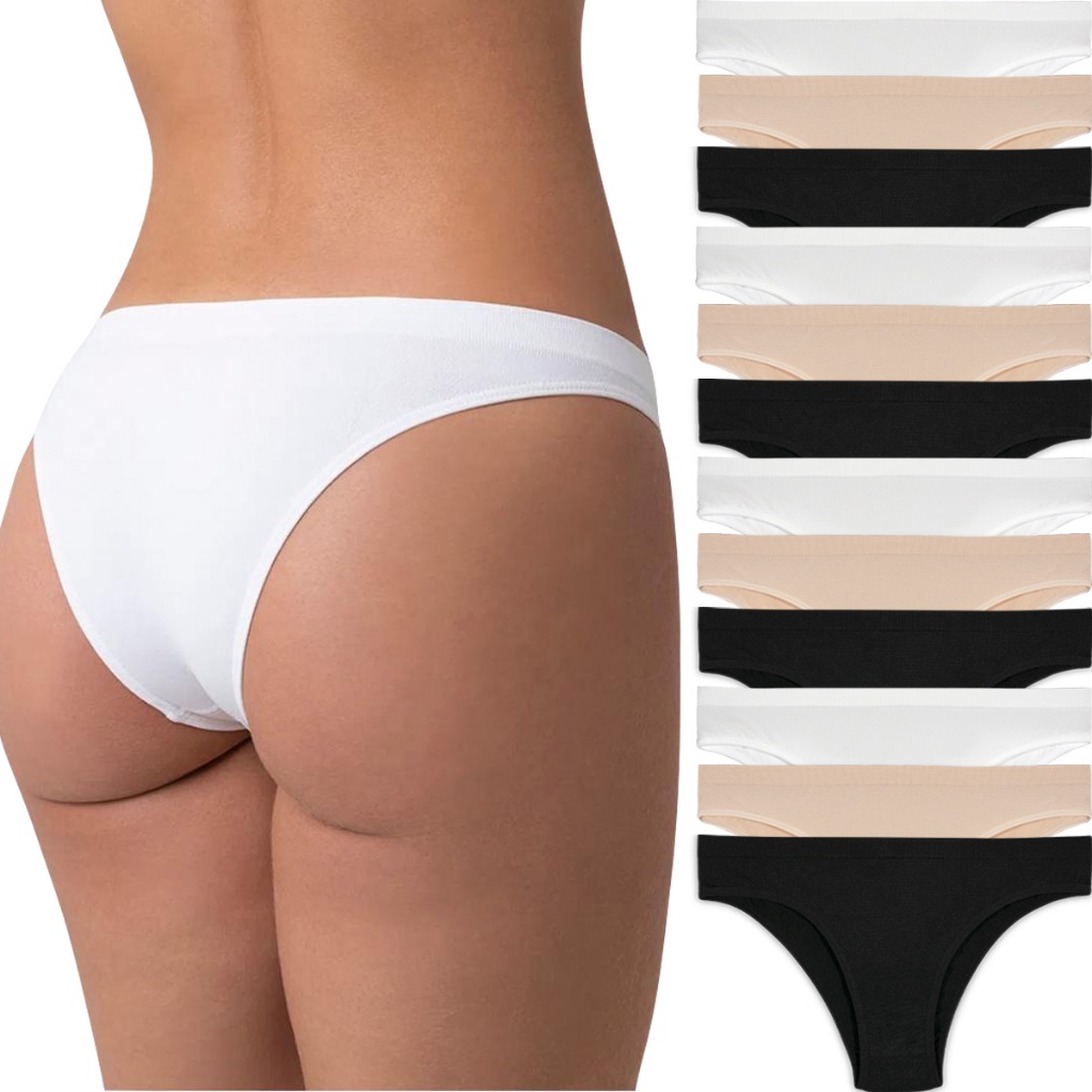 Kit 12 Calcinhas Biquíni Tanga Poliamida Calcinha Sem Costura Microfibra Forro de Algodão Confortável - Women Clothes