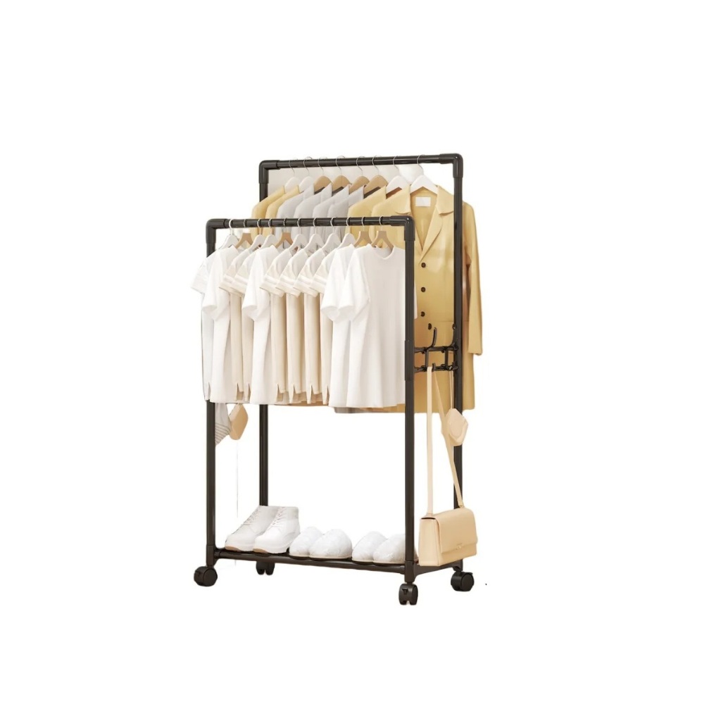 Arara Cabideiro Dupla Multiuso Roupas Montável Com Rodas