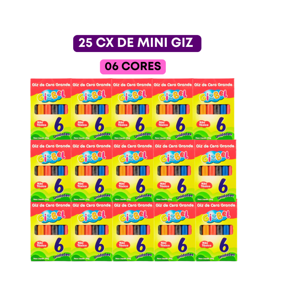 25 CAIXA MINI GIZ DE CERA C/06 CORES KIT FESTA LEMBRANCINHA INFANTIL