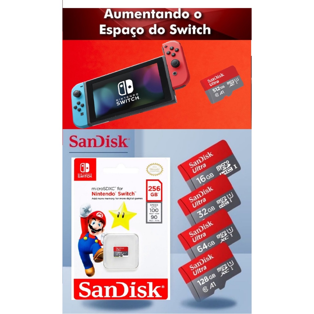 Cartão de Memória para Nintendo Switch, Steam Deck, Drones e GoPro Cartão MicroSD Cartão 256GB.