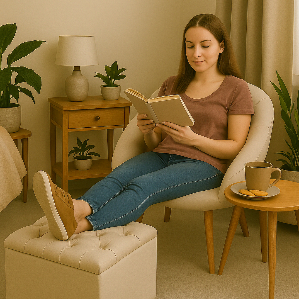 Puff Bau Estofado Minimalista Leitura Armazenamento Sapateira Calçadeira Sala Quarto Escritó Moderno