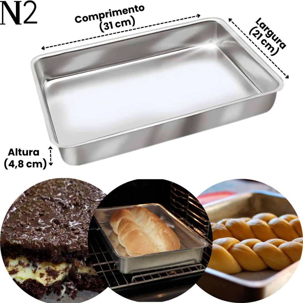 Forma Assadeira Retangular Aluminio Resistente Alta Nº2 - Tabuleiro Bolo Assado Doces Premium em Oferta na Shopee