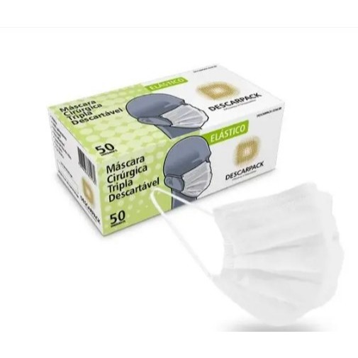 Máscara Descartável Tripla, Branca, Clip Nasal, C/elástico - Descarpack em Oferta na Shopee