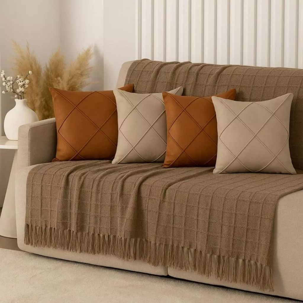 Kit  Com 4 Almofadas Cheias Em Suede Drapeada 45x45cm Decorativas