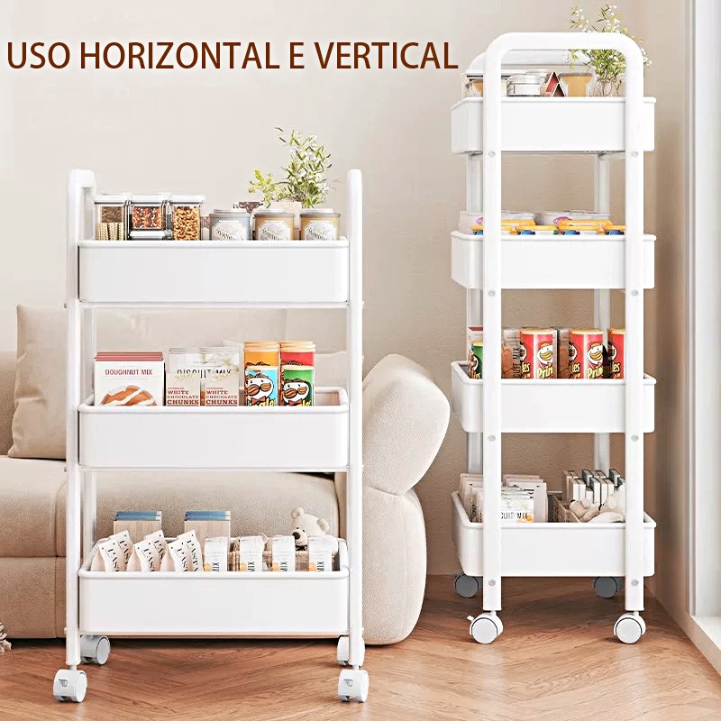 Organizador Móvel de 3/4 Níveis com Rodízios para Diversos Objetos e Rodinhas Uso multifuncional
