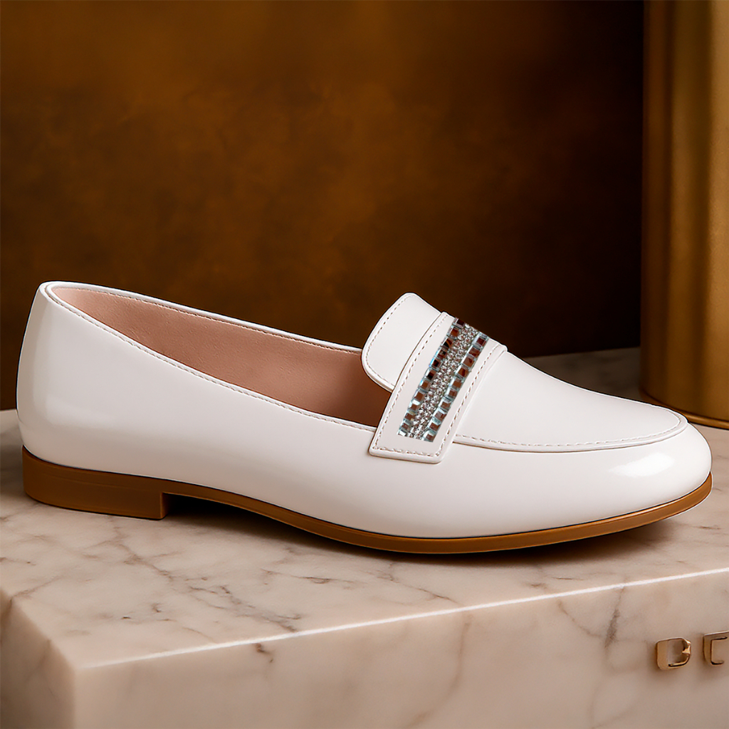 Sapato Mocassim Oxford Feminino Branco Social Festa Envernizado Sem Fivela My ToT 28 ao 38