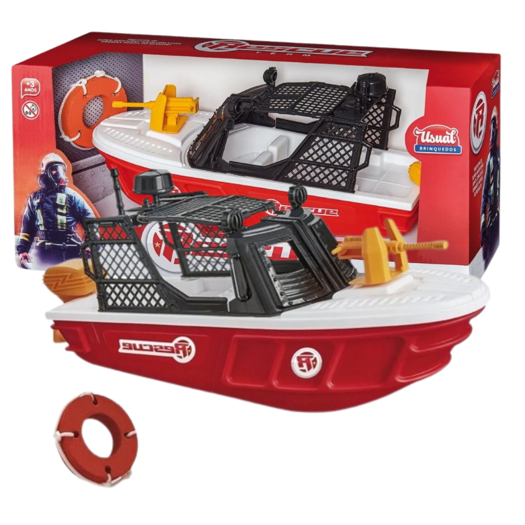 Barco De Bombeiro Lancha Barquinho Barco Salva Vidas - Flutua Na Água Brinquedo Para Piscina e Água - Usual