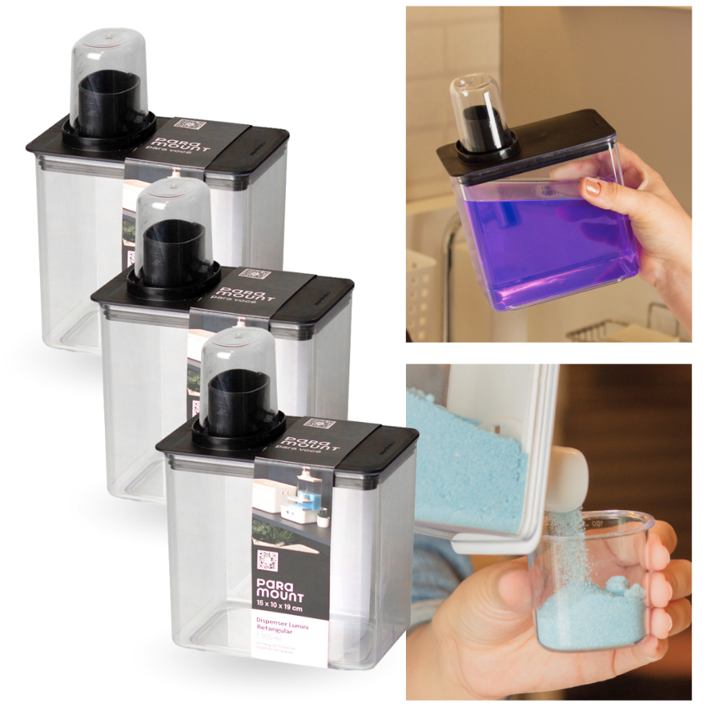 Kit 3 Dispenser Pote Medidor Hermético Produtos Limpeza Organizador de Lavanderia Fly 1,3L Paramount - Home & Living