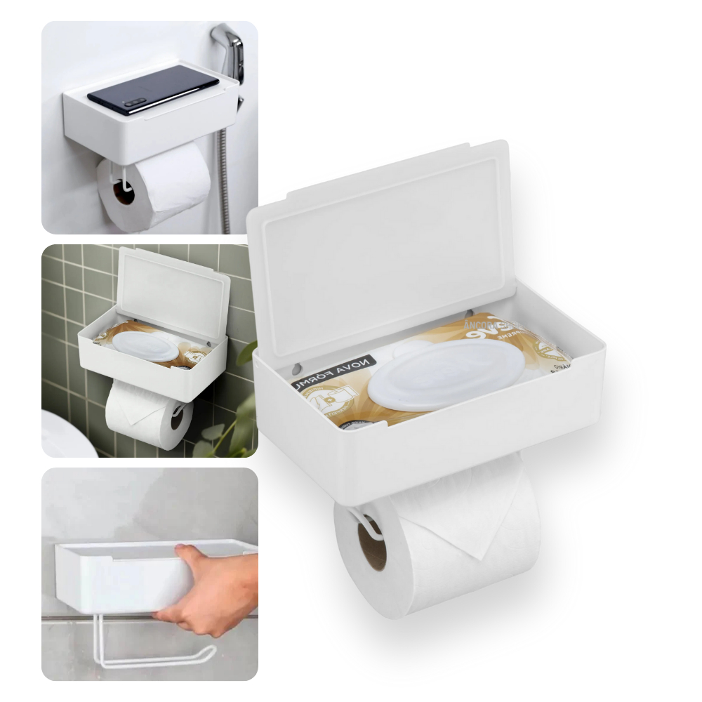 Suporte Porta Papel Higiênico Absorvente Lenço Umedecido Papeleira Box Sem Furo 21x 12 x 13cm Arthi