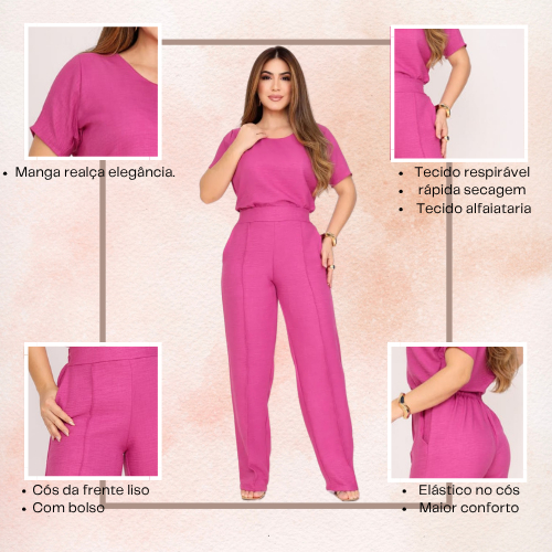 Conjunto Social Feminino Alfaiataria Calça Wide Leg Elegante — imagem 2 de 2