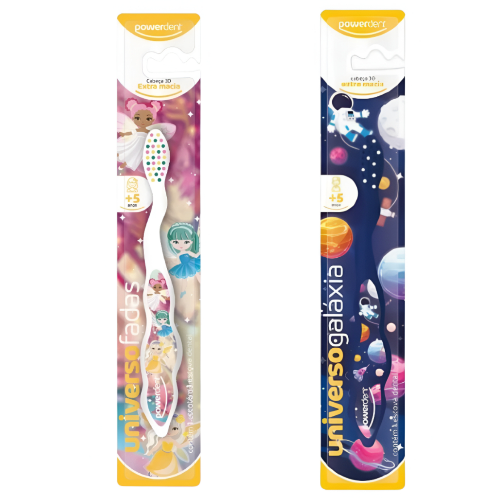 Escova de Dente Infantil Cerdas Extra Macias com Pontas Arredondadas +5 anos Powerdent
