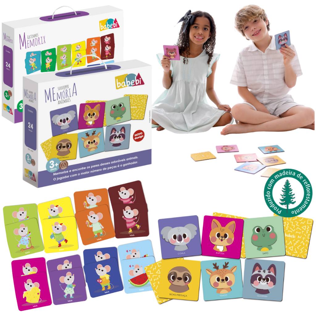 Combo Jogo da Memória Infantil Animais da Floresta + Memorix Ratinhos