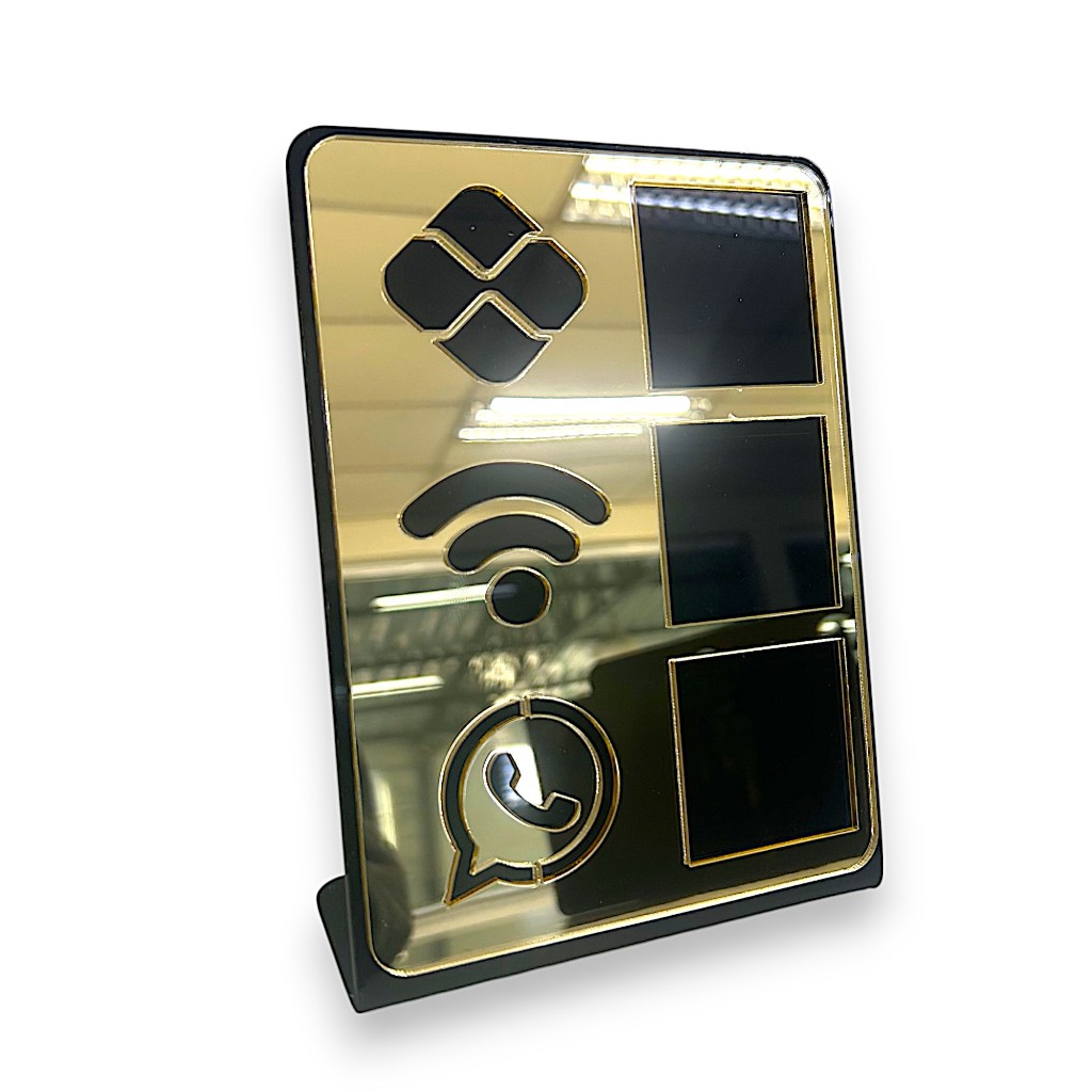 Placa Display Mesa Balcão - PIX, WI-FI e WHATSAPP - MODERNO QR CODE