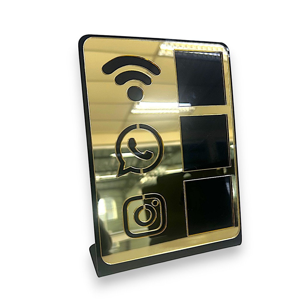 Placa Pix Display Mesa Balcão - WI-FI, WHATSAPP e INSTAGRAM - MODERNO QR CODE