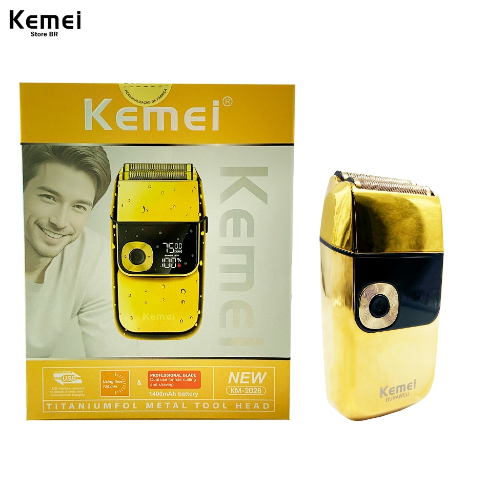 Barbeador Kemei KM-2028 dourado 100V/240V em Oferta na Shopee