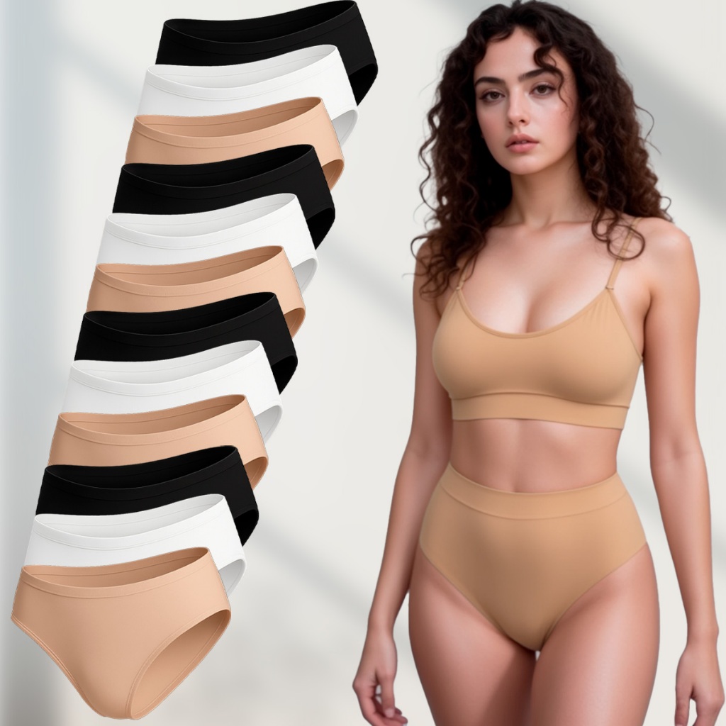 Kit 12 Calcinhas Cintura Alta em Poliamida Calcinha Sem Costura Microfibra Forro de Algodão Confortável - Women Clothes