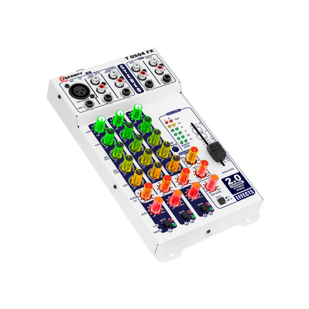 Mesa De Som Taramps T0504 Fx Multicolor Stereo Com Led RGB 5 Canais 92 Efeitos XLR P10 RCA - detalhe