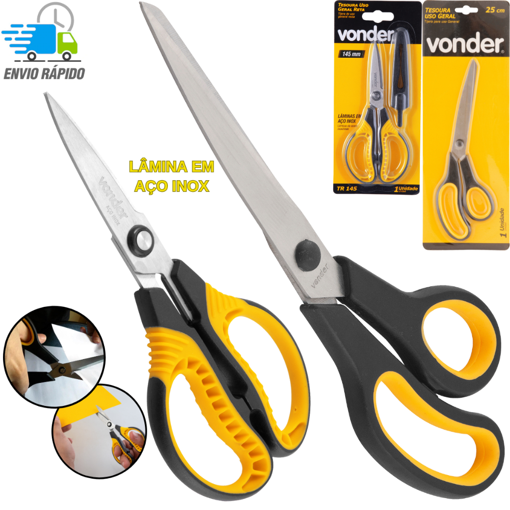 KIT 2 TESOURAS USO EM GERAL DE AÇO INOX 250 MM E 145 MM MULTIUSO-QUALIDADE VONDER em Oferta na Shopee