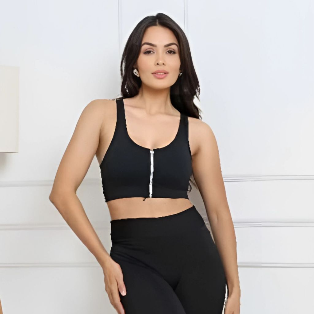 Top Feminino Nadador Academia Fitness Esportivo Com Ziper Sustentação