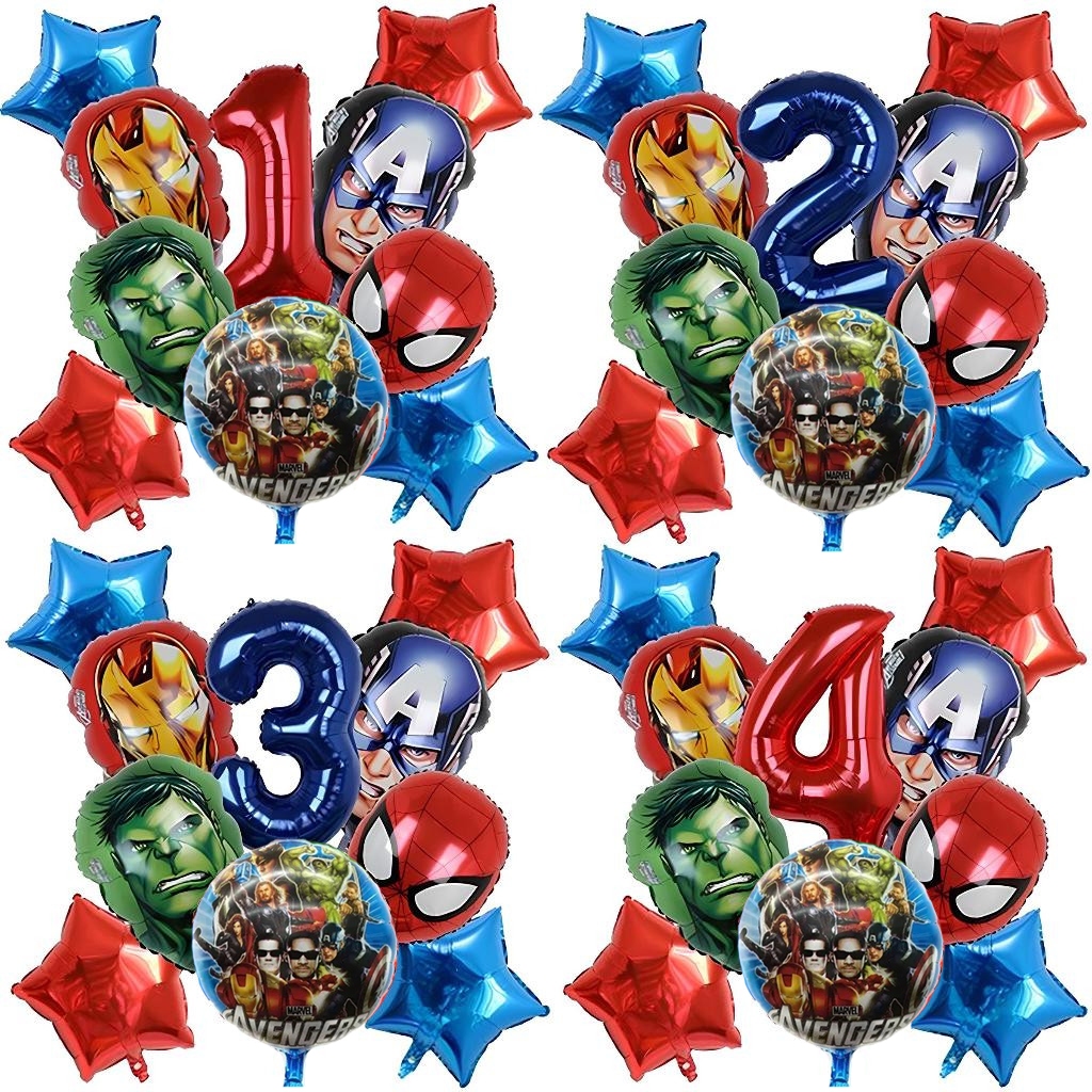 10 Balão Vingadores + Número Balões Metalizados Marvel Escudo Capitão América, Homem Aranha, Homem de Ferro, Hulk