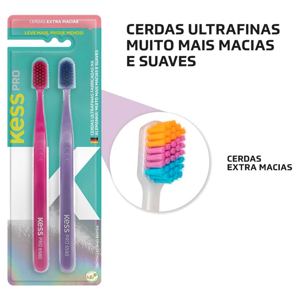 Escova Dental Kess Pro Cerdas Extra Macia Kit 2un em Oferta na Shopee