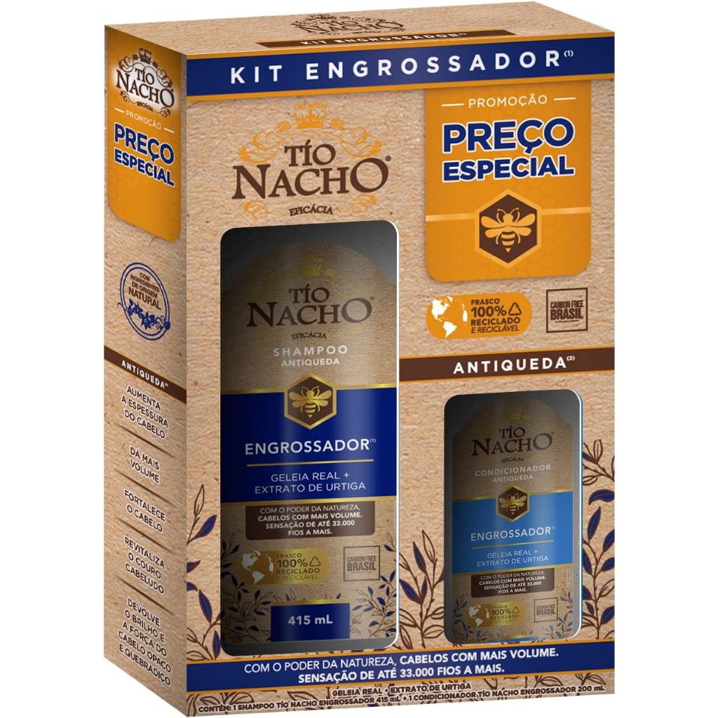 Kit Shampoo 415ml + Condicionador 200ml Tio Nacho Engrossador